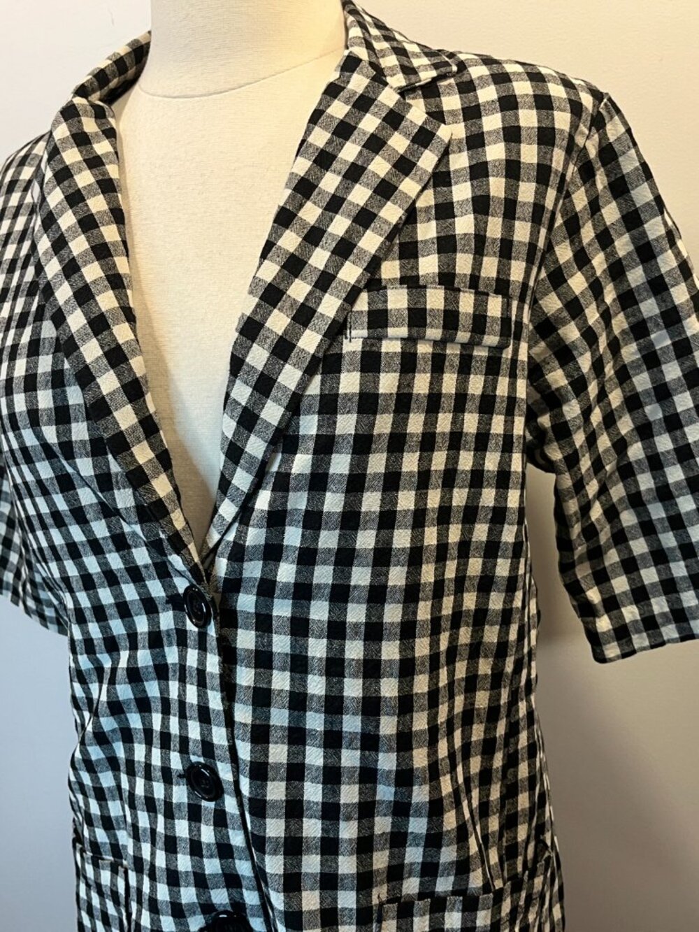 Oak + Fort Women's Black & White Gingham Short Sleeve Blazer Jacket - Size Small - Picture 3 of 6